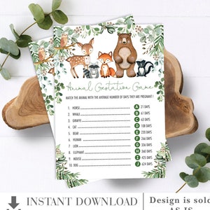 Woodland Animal Pregnancy Baby Shower Game. Neutral Greenery Forest Animals Gestation Printable. Deer Fox Bear INSTANT DOWNLOAD. WOOD24