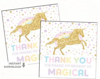 Rainbow UNICORN Favor Tags. Unicorn Birthday Party Decoration. Baby Shower Favors. Pink Gold Confetti Gift Tags. Thank You Tags. UNI4