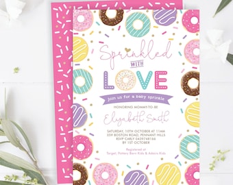 Doughnut Baby Shower Invitation, Donuts Sprinkled with Love Baby Sprinkle EDITABLE TEMPLATE, Donut Printable Invite Instant Download, DON3