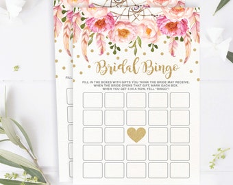 Bridal Shower Bingo Hens Party Game Printable Pink / Gold Boho Floral Theme FLO12A
