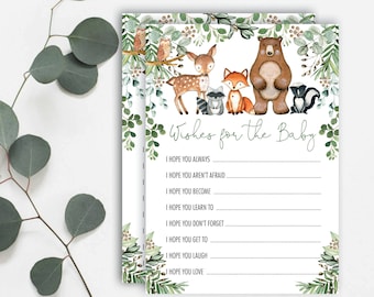 Wishes for the Baby. Woodland Animals Baby Shower Game. Greenery Forest Neutral Baby Sprinkle Printable. Instant Download. WOOD24