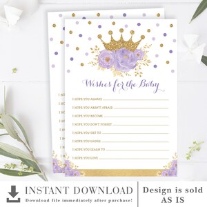 Princess Baby Shower Game. Wishes for the Baby Printable. Royal Crown Baby Girl. Purple Gold Floral Instant Download. FLO18J