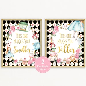 Alice in Wonderland Party Signs, Smaller Taller Sign, Mad Hatter Tea Party Onederland Birthday Decor Baby Decorations INSTANT DOWNLOAD, AL1