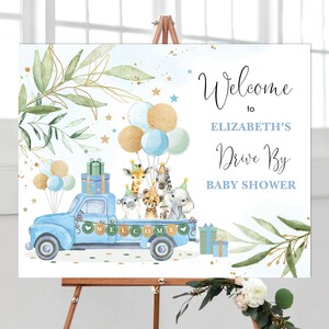 Safari Drive By Baby Shower Welcome Sign, Quarantine Jungle Animals, Drive Thru  Blue Gold Boy Wild One Birthday EDITABLE TEMPLATE, DB5