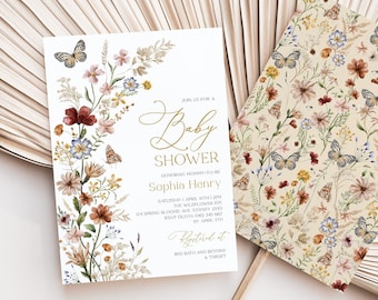 Boho Wildflower Baby Shower Invitation Vintage Garden Floral Invite Fall Pressed Flowers Gender Neutral Baby Sprinkle Template Download WF1