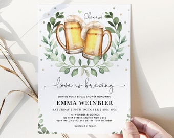 Love is Brewing Beer Bridal Shower Invitation, Cheers and Beers Wedding Shower Invite, Brewery Couples Shower, Corjl Editable Template, OKT1