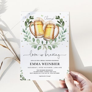 Love is Brewing Beer Bridal Shower Invitation, Cheers and Beers Wedding Shower Invite, Brewery Couples Shower, Corjl Editable Template, OKT1