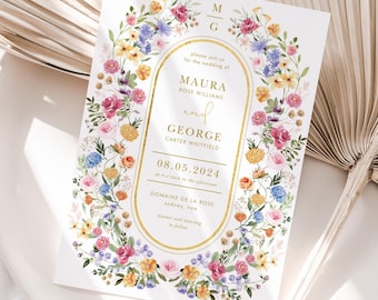 Wildflower Wedding Invitation: Garden Flowers Spring Floral (Digital Download, 5x7 Editable Template) FLO2