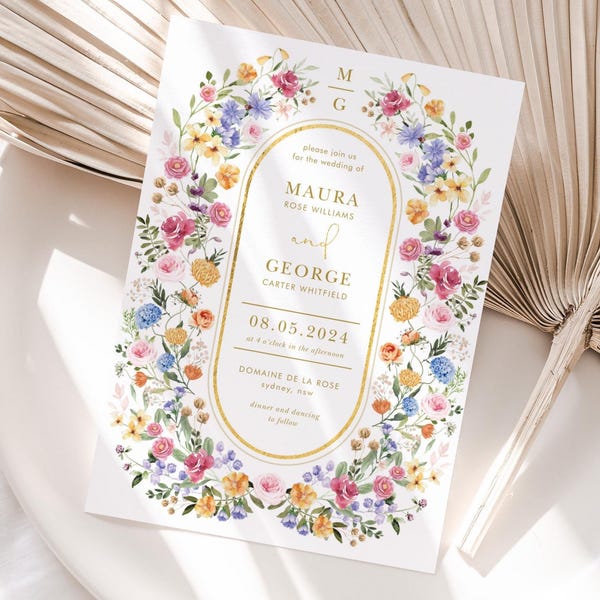 Wildflower Wedding Invitation: Garden Flowers Spring Floral (Digital Download, 5x7 Editable Template) FLO2