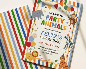 Calling All Party Animals Birthday Invitation: Boy First Birthday Invite ANY AGE Digital Download, SAF16