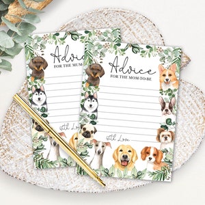 Carte de conseils de chiot pour les PARENTS, maman, maman, jeu de douche de bébé chien, chiots de verdure souhaite des conseils imprimables, téléchargement instantané de teckel, DOG1