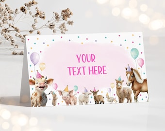 Editable Farm Food Labels Barnyard Animals Food Tent Place Cards Girl Party Buffet Tent Cards Petting Zoo Instant Download FARM3