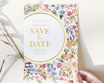 Garden Flowers Save the Date Template, Wildflower Wedding Digital Invite, Spring Summer Floral Printable EDITABLE Corjl  Download, FLO2