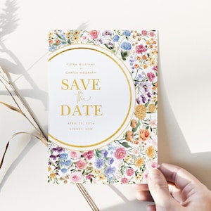 Garden Flowers Save the Date Template, Wildflower Wedding Digital Invite, Spring Summer Floral Printable EDITABLE Corjl  Download, FLO2