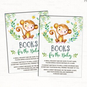 Affenbücher für Baby Karte. Jungle Monkey Baby Shower Insert Karte. BRINGEN SIE EIN BUCH statt einer Karte. Bucheinlage Karte zum Ausdrucken. MO1