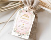 QUINCEAÑERA Favor Thank You Tag Editable Template Princess Crown Sweet 15 Birthday Pink Blush Watercolor Roses Instant Download Corjl FLO40 Il_170x135