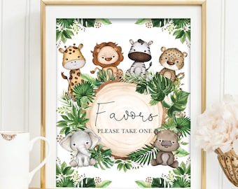 Jungle Safari Favors Sign, Wild One 1st Birthday Party Decorations, Zoo Party Animals Baby Shower Decor Table Sign INSTANT DOWNLOAD, SAF9