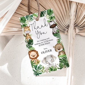 Safari Animals Favor Tags, Tropical Jungle Wild One Birthday Thank You Tags, Boy Baby Shower EDITABLE TEMPLATE Instant Download, SAF9