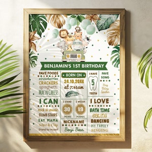 Wild One Safari Meilenstein Poster - Bearbeitbare Vorlage für den ersten Geburtstag, Dschungeltiere Baby Meilenstein, Sofortdownload über Corjl SAF3