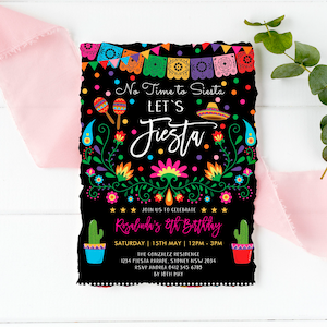 Invito per festa di compleanno Fiesta, invito stampabile per festa a tema messicano, compleanno cactus, festa Fiesta succulenta, MODELLO MODIFICABILE, CDM2