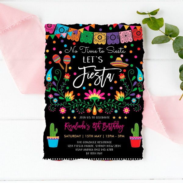 Fiesta Birthday Party Invitation, Mexican Theme Party Printable Invite, Cactus Birthday, Succulent Fiesta Party, EDITABLE TEMPLATE, CDM2