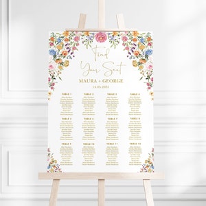 Colorful Wildflower Wedding Seating Chart EDITABLE Template Garden Flowers Bridal Shower Baby Shower Birthday Seating Plan Printable, FLO2