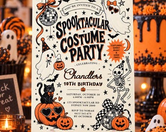 Vintage Halloween Costume Party Birthday Invitation Canva Template Digital Download, HL3