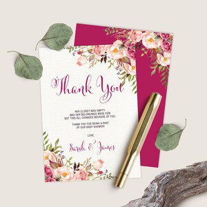 Bearbeitbare Boho Floral Dankeschön Kartenvorlage, rustikale Babyparty druckbare Dankesnotizen, Aquarell Blumen Brautparty Download, FLO7
