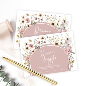 Diaper Raffle Ticket Fairy Baby Shower, Wildflower Fairy Baby Girl Insert Card, Boho Garden Party Editable Template Instant Download, FA5