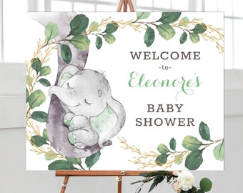 EDITABLE Greenery Elephant Baby Shower Welcome Sign. Wild One Jungle Birthday Party Decoration. Cute Little Peanut INSTANT DOWNLOAD. GR1