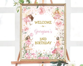 Skurrile Fee Geburtstag Willkommensschild Bearbeitbare Vorlage Floral Fee Prinzessin Mädchen Geburtstag Zauberwald Party Instant Download FA3