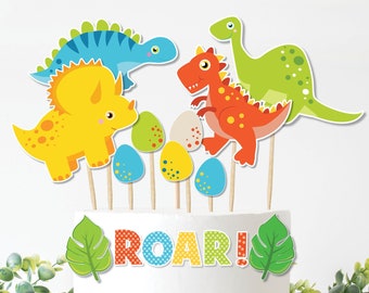 Toppers de pastel de dinosaurio, decoraciones de fiesta de cumpleaños de dinosaurio, Dino imprimible, T-Rex Tyrannosaurus Roar Kids Table Decor DESCARGA INSTANTE, DIN1