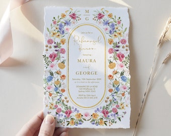 Garden Flowers Rehearsal Dinner Invitation Template Wildflower Wedding Invite Colorful Spring Floral Couples Shower EDITABLE Download, FLO2