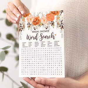 Word Search Bridal Shower Game, Boho Dreamcatcher Wedding Games Quiz, Fall Autumn Flowers, Instant Digital Downloads, FLO20
