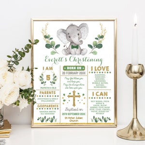 EDITABLE Greenery Elephant Baptism Chalkboard Sign, Little Man Christening Milestone Template, Jungle Baby boy Decoration Download, GR1