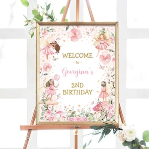 Cartello di benvenuto per compleanno fata stravagante Modello modificabile Fata floreale Compleanno ragazza principessa Festa nella foresta incantata Download immediato FA3