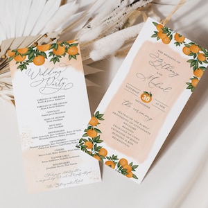 Orange Wedding Program Template Citrus Ceremony Program Botanical Printable Wedding Day Itinerary DIY Order Of Service EDITABLE Downlod, OR1 image 1