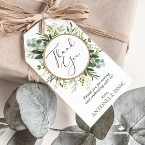 Greenery Gold Favor Tags, Botanical Baby Shower Thank You Tags, Eucalyptus Wreath Bridal Shower EDITABLE TEMPLATE Instant Download, GR3