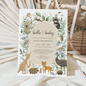 Australian Animal Baby Shower Invite Editable Template Eucalyptus Greenery Aussie Wildlife Invitation Koala Gender Neutral Download OZ2