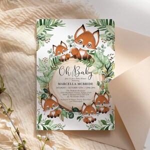 Fox Baby Shower Invitation Template, Rustic Greenery Baby Fox Invite ...