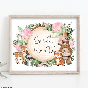 Süße Leckereien Zeichen, Blumen Wald Geburtstag Dekorationen, Wald Baby Dusche Zeichen, Waldtiere 1. Geburtstag Printable Download, WOOD25