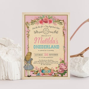 Vintage Alice in Onederland Birthday Invitation, Mad Hatter Tea Party Invite, Alice in Wonderland EDITABLE TEMPLATE Instant Download, AL2