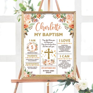 EDITABLE Fall Floral Baptism Chalkboard Sign, Orange Floral Christening Milestone Template, Autumn Greenery Digital Download, FALL2