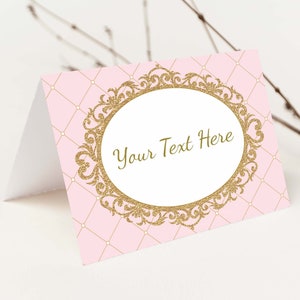 BEWERKBARE roze en gouden kroonprinses voedseltentlabels, plaatskaarten, koninklijke babymeisjesdouche, prinses verjaardagsdecoratie feestartikelen, PG2