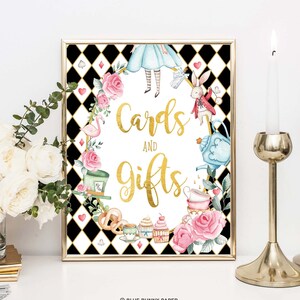 Alice nel Paese delle Meraviglie Cartoline e Regali Compleanno Decor, Segno del Tea Party del Cappellaio Matto, Decorazioni per Baby Shower Download istantaneo stampabile, AL1