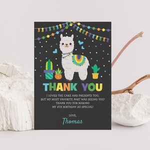 BEWERKBARE Lama verjaardag dank u kaartsjabloon, Boy Alpaca Party gunsten, Fiesta afdrukbare, Mexicaanse Cactus Instant Download, ALP5