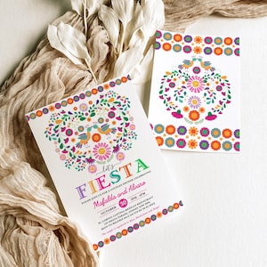 Colorful Fiesta Couples Bridal Shower Invitation Mexican Flower Wedding Engagement Party Invite Romantic Birds EDITABLE TEMPLATE, CDM7