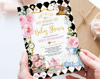 Alice in Wonderland Baby Shower Invitation, Mad Hatter Tea Party