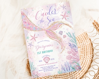 ONEder the Sea Mermaid 1st Birthday Invitation Little Mermaid First Birthday Invite Printable EDITABLE Template Instant Download MER1
