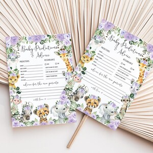 Purple Safari Baby Shower Pronostici e consigli sui giochi per i genitori Lilla Floral Jungle Wild Animals stampabile DOWNLOAD IMMEDIATO GIUGNO 18